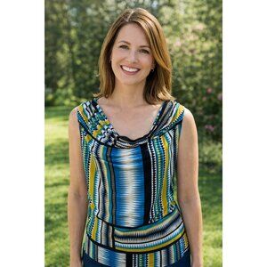 Calvin Klein size Large Cowl Scoop neck Geometric Print sleeveless blouse